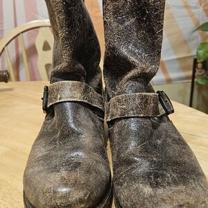 Frye Vintage Brown Leather Boots with Buckle